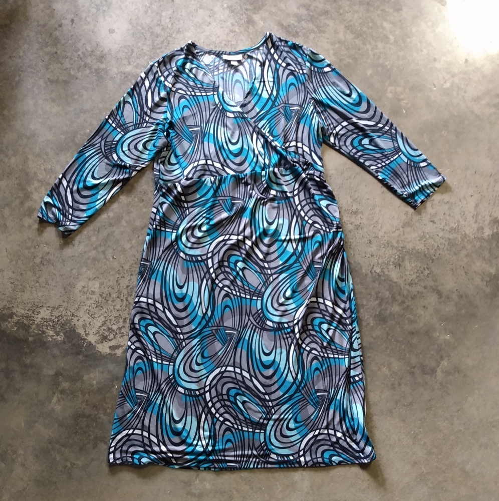 Liz Lange Abstract Maternity Faux Wrap Dress L